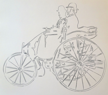 Karl Benz op een Benz Patent Motorwagen